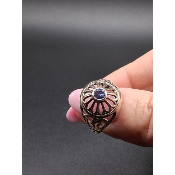 Tanzanite Ring size 7, Sterling Silver, Vintage Art Deco Style, Open Filigree - Picture 4 of 9